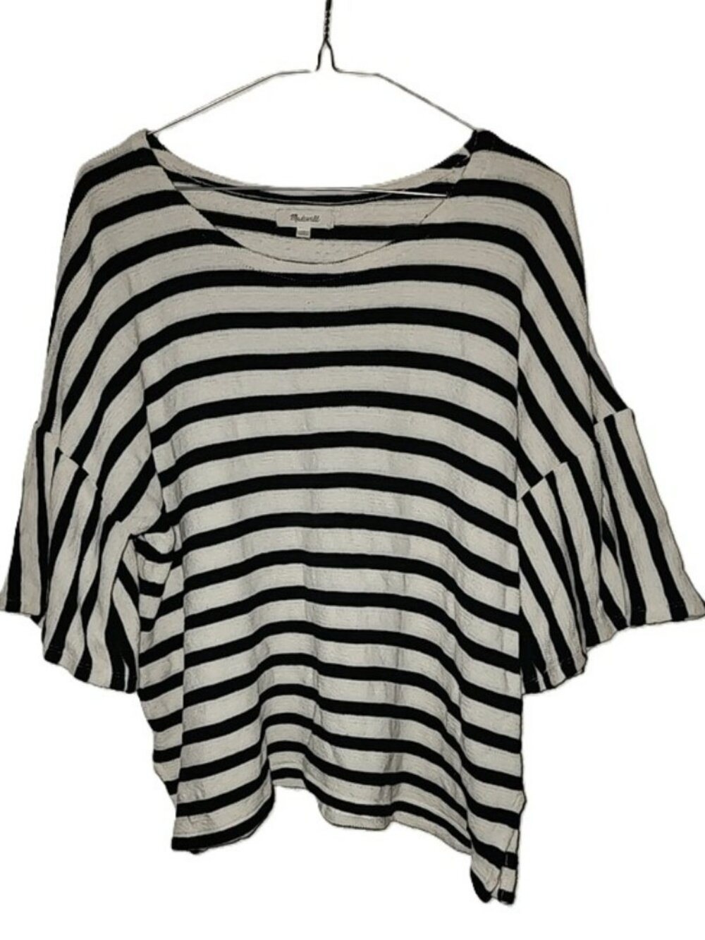 Madewell Boxy Striped Bell Sleeve Cream Black Textured Top Size XL